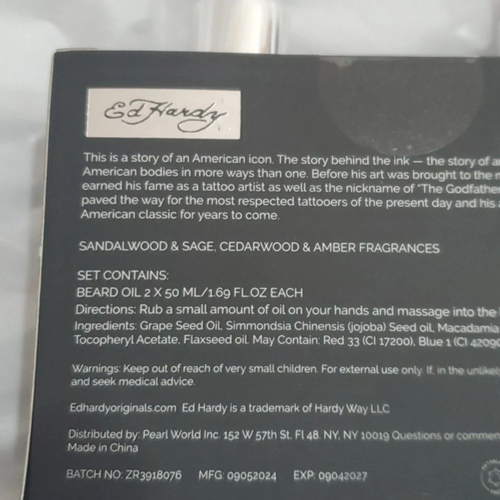 Ed Hardy Sandalwood & Sage Cedarwood‎ & Amber beard oil duo set brand new